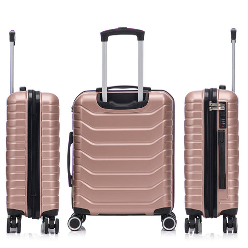 RAYKONG Maleta Mediana Expandible ABS+Policarbonato 66x45x27.50cm - 30cm Extendido | 82L - 90L | 24 Pulgadas |23kg semirígidas candado combinación - RosaDorada