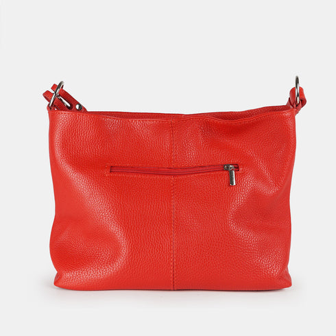 Bolso de hombro para mujer de piel con bandolera extensible rojo Mara