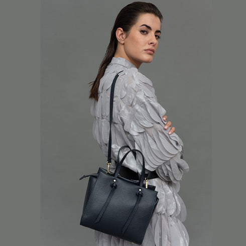 Bolso bandolera mujer de piel con asas de mano azul marino Mercedes