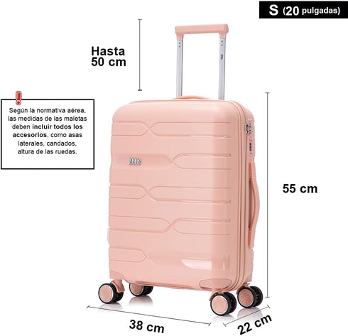 1990s Maleta de cabina 55x38x22 cm (44L) Polipropileno - Candado Incrustado - 20 Pulgadas - Rosa Claro- Bass