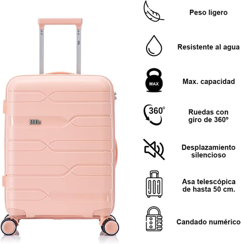 1990s Maleta de cabina 55x38x22 cm (44L) Polipropileno - Candado Incrustado - 20 Pulgadas - Rosa Claro- Bass