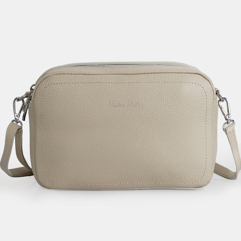 Bolso de bandolera con doble cremalleras Beige Cora