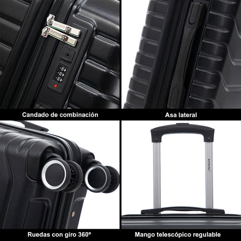 RAYKONG Maleta Grande Expandible ABS+Policarbonato 75x49x31cm - 33.50cm Extendido | 114L - 123L | 28 Pulgadas | 25kg semirígidas candado combinación - Negro