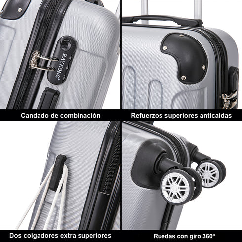 RAYKONG Maleta Mediana ABS 66x43x25cm | 71L | 24 Pulgadas | hasta 23kg semirígidas - Plata
