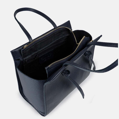 Bolso bandolera mujer de piel con asas de mano azul marino Mercedes