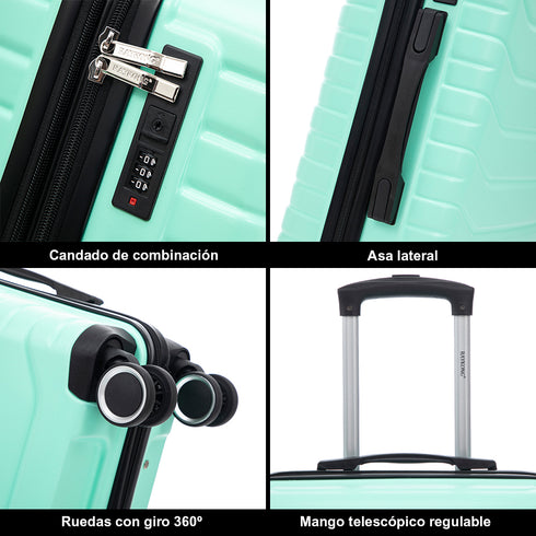 Raykong Juego de maletas 3 piezas | Maleta Cabina 55cm | Mediana Expansible 65cm | Grande Expansible 75cm - Watt (Menta)