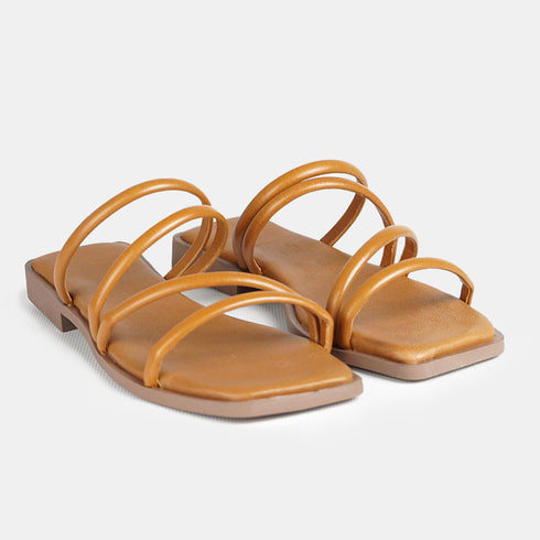 Sandalias planas de piel para mujer con cierres anillados cuero marrón Livia