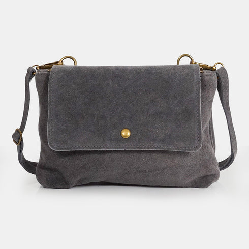 Bolso bandolera de piel de serraje con solapa Gris Cinti