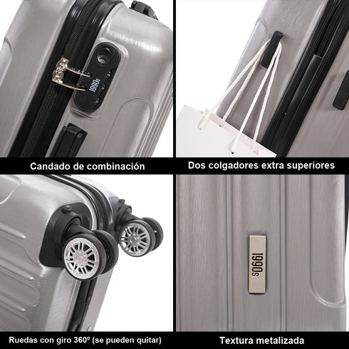 Maleta Cabina 55x39x21cm Policarbonato 45L - 20 Pulgadas Plateada - Seda