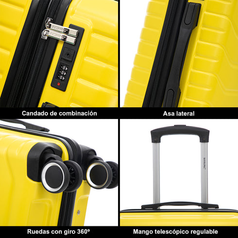 RAYKONG Maleta Grande Expandible ABS+Policarbonato 75x49x31cm - 33.50cm Extendido | 114L - 123L | 28 Pulgadas | 25kg semirígidas candado combinación - Amarillo