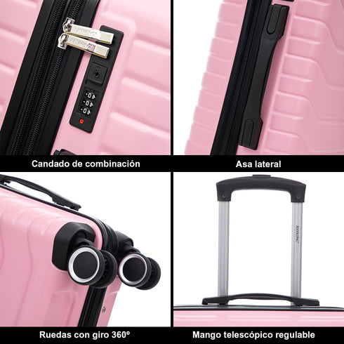 RAYKONG Maleta Mediana Expandible ABS+Policarbonato 66x45x27.50cm - 30cm Extendido | 82L - 90L | 24 Pulgadas |23kg semirígidas candado combinación - RosaClaro