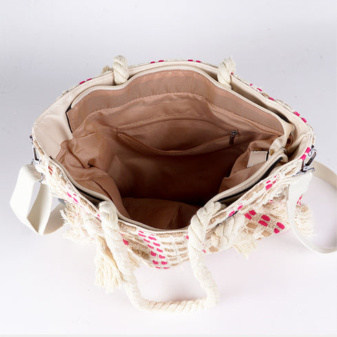 Bolso de rafia trenzado para mujer fucsia Anastasia