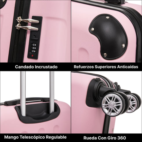 Raykong Maleta Cabina ABS 55x40x20cm (44L) Maxima aprovechamiento de espacio - 20 Pulgadas - RosaClaro