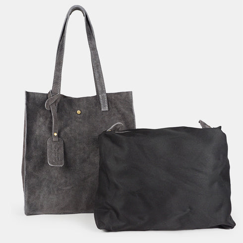 Bolso tote de piel serraje liso de mujer gris Cloe