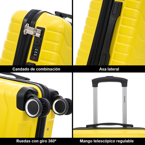 RAYKONG Maleta de Cabina 55x40x20cm Policarbonato (40L) semirígida Trolley pequeño Equipaje de Mano 4 Ruedas giratorios a 360º Cierre numérico - Amarillo