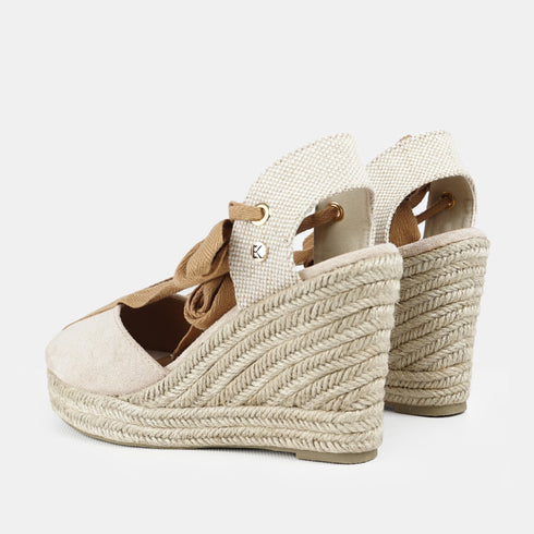 Alpargata con cuña de esparto para mujer con lazo beige Julia