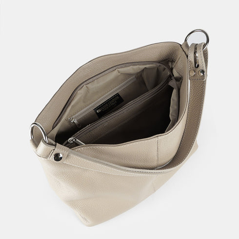 Bolso de hombro para mujer de piel con bandolera extensible khaki Mara