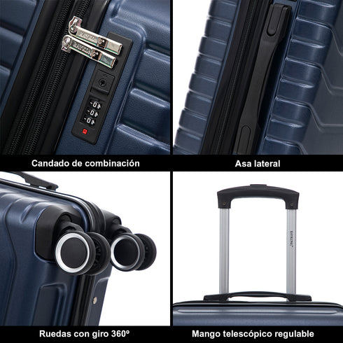 RAYKONG Maleta Grande Expandible ABS+Policarbonato 75x49x31cm - 33.50cm Extendido | 114L - 123L | 28 Pulgadas | 25kg semirígidas candado combinación - AzulMarino