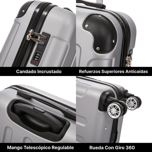 Raykong Maleta Cabina ABS 55x40x20cm (44L) Maxima aprovechamiento de espacio - 20 Pulgadas - Plateada