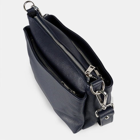 Bolso bandolera de piel para mujer con asa corta azul marino Martina