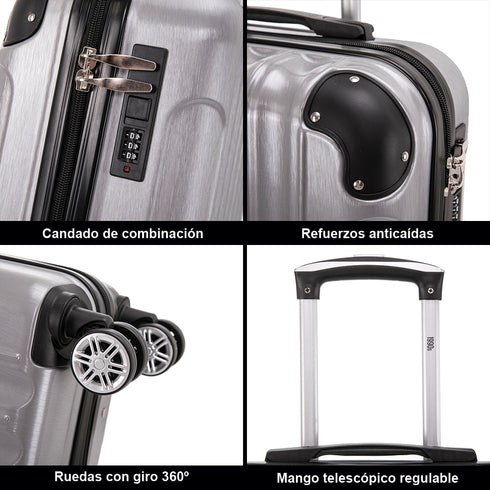 Maleta Cabina 55x40x20cm Policarbonato (44L) - 20 Pulgadas - Plateado