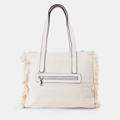 Bolso shopper para mujer de lona étnica beige Indira