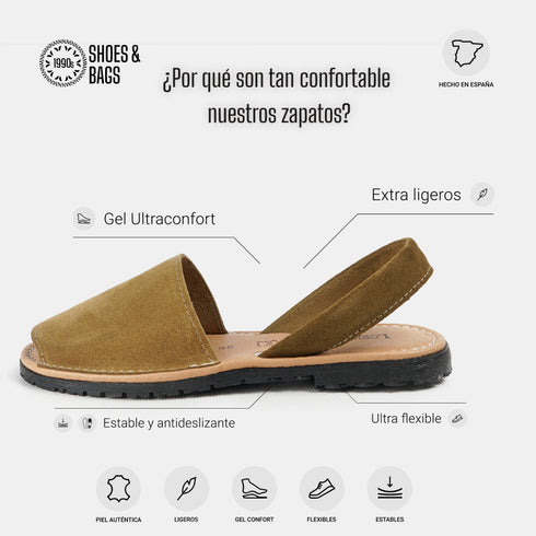Menorquinas de piel para mujer khaki Adara