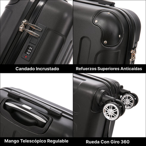 Raykong Maleta Cabina ABS 55x40x20cm (44L) Maxima aprovechamiento de espacio - 20 Pulgadas - Negro