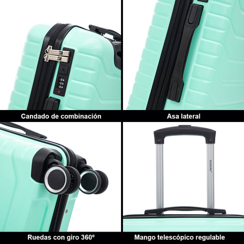 RAYKONG Maleta de Cabina 55x40x20cm Policarbonato (40L) semirígida Trolley pequeño Equipaje de Mano 4 Ruedas giratorios a 360º Cierre numérico-Menta