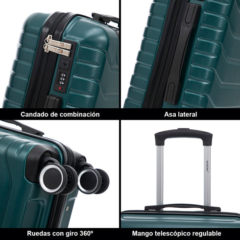 RAYKONG Maleta de Cabina 55x40x20cm Policarbonato (40L) semirígida Trolley pequeño Equipaje de Mano 4 Ruedas giratorios a 360º Cierre numérico- Verde