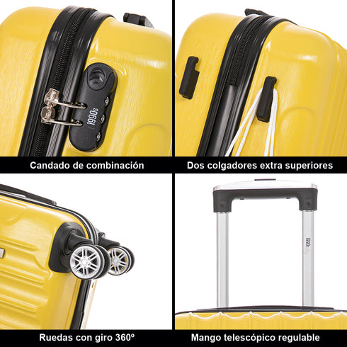 Maleta Cabina 55x39x21cm Policarbonato (45L) - 20 Pulgadas Amarillo - Seda