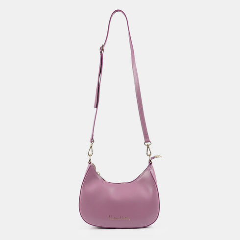 Bolso de hombro para mujer de piel saffiano con bandolera larga lila Maribel