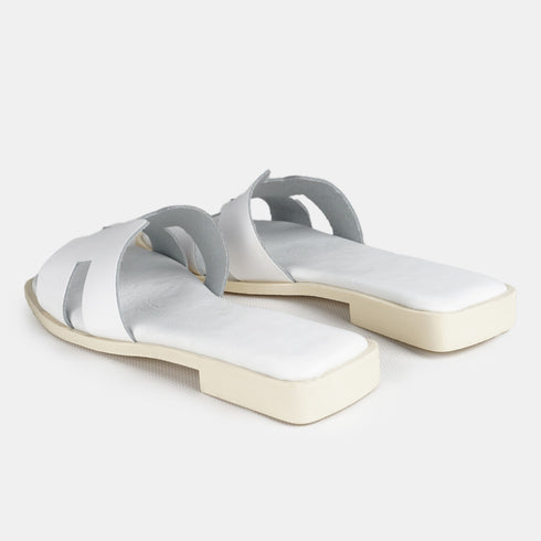 Sandalias planas de piel para mujer con empeine en cruz blanco Sandra