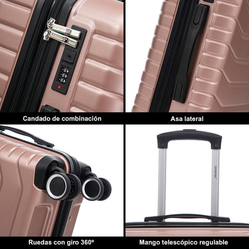Raykong Juego de maletas 3 piezas | Maleta Cabina 55cm | Mediana Expansible 65cm | Grande Expansible 75cm - Watt (Rosa Dorado)