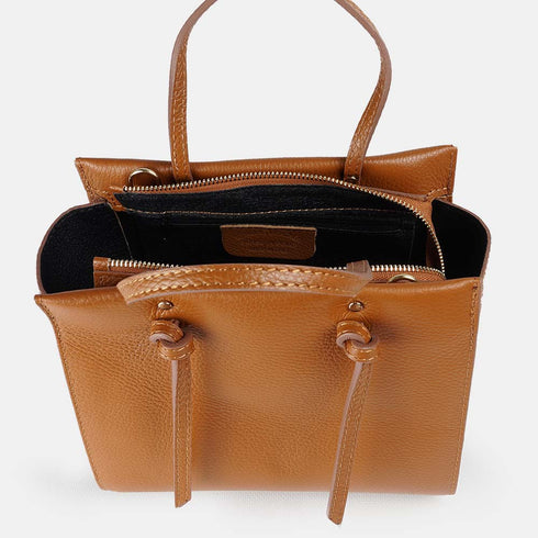 Bolso bandolera mujer de piel con asas de mano marrón Mercedes