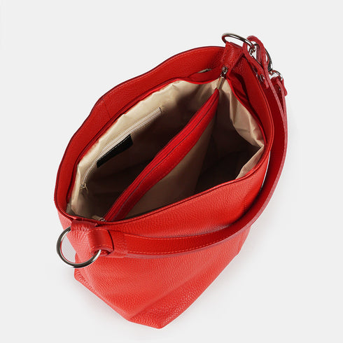 Bolso de hombro para mujer de piel con bandolera extensible rojo Mara