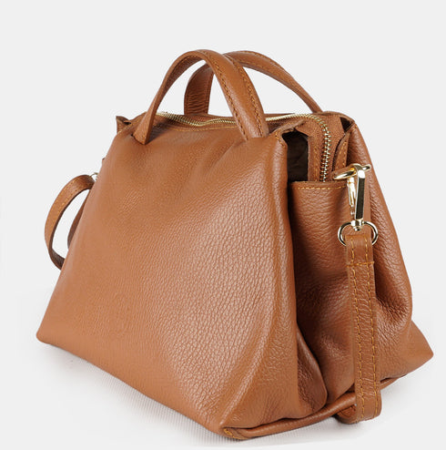 Bolso bandolera para mujer de piel con asas de mano marrón Amelie