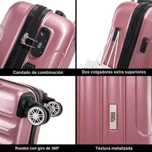 Maleta Cabina 55x39x21cm Policarbonato 45L - 20 Pulgadas RosaDorada - Seda