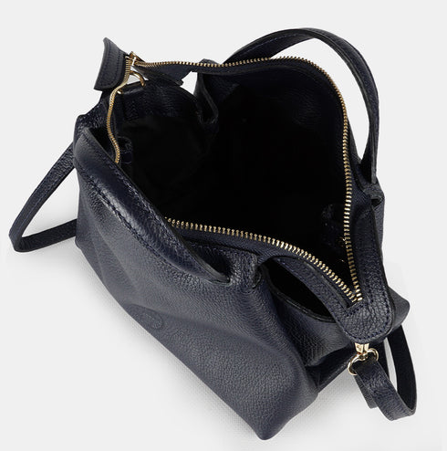 Bolso bandolera para mujer de piel con asas de mano azul marino Amelie