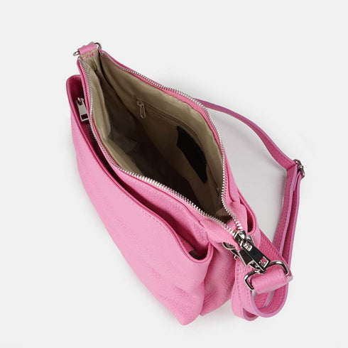 Bolso bandolera de piel para mujer con asa corta fucsia Martina