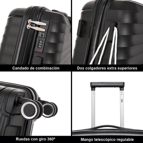 Maleta de cabina 55x39x21.5 cm (46L) Polipropileno - Candado Incrustado - 20 Pulgadas - Negro - Chocolate