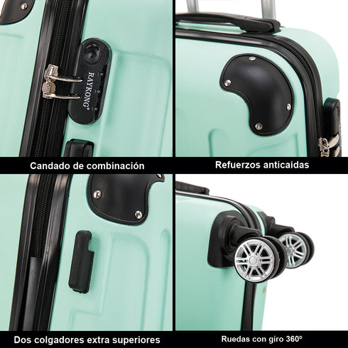 RAYKONG Maleta Mediana ABS 66x43x25cm | 71L | 24 Pulgadas | hasta 23kg semirígidas - Menta