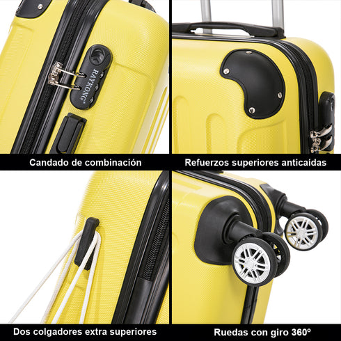 RAYKONG Maleta Mediana ABS 66x43x25cm | 71L | 24 Pulgadas | hasta 23kg semirígidas - Amarillo