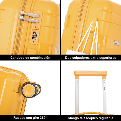 Maleta de cabina 55x38x22 cm (44L) Polipropileno - Candado Incrustado - 20 Pulgadas - Amarillo - Bass