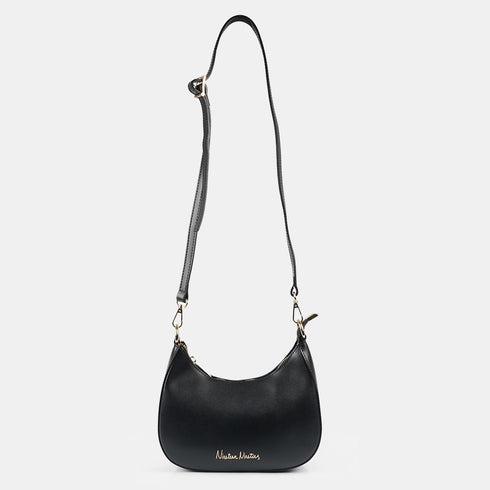 Bolso de hombro para mujer de piel saffiano con bandolera larga negro Maribel