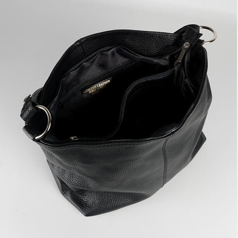 Bolso de hombro para mujer de piel con bandolera extensible negro Mara