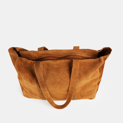 Bolso shopper para mujer de piel para personalizar con tachuelas marrón oscuro Alexandra