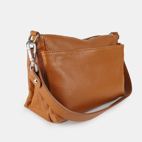 Bolso bandolera de piel para mujer con asa corta marrón Martina