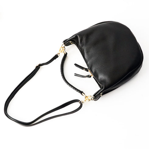 Bolso bandolera de piel para mujer con asa corta Negro Noa