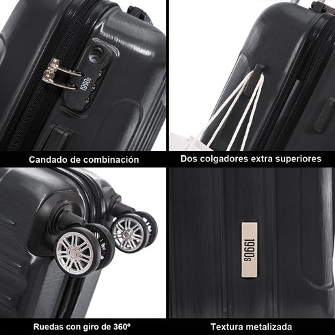 Maleta Cabina 55x39x21cm Policarbonato 45L - 20 Pulgadas Negro - Seda